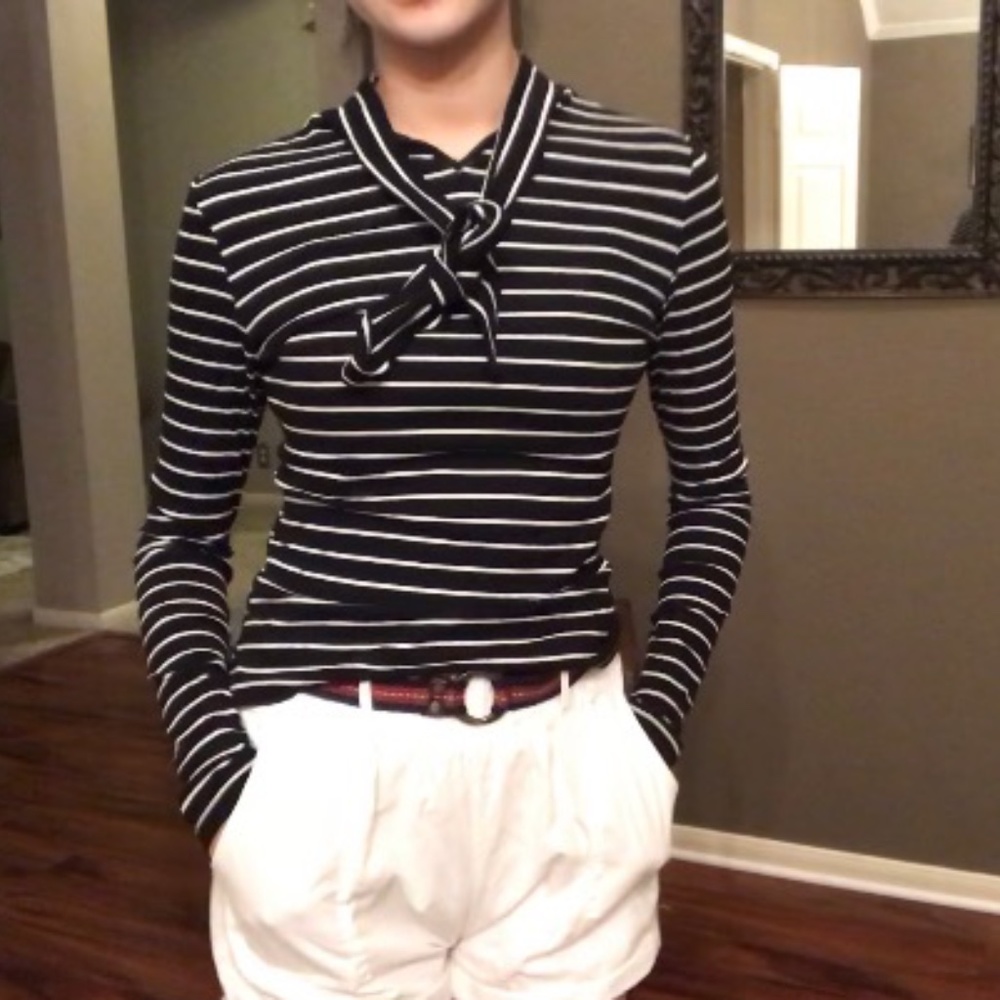 Striped shirt tight sweater